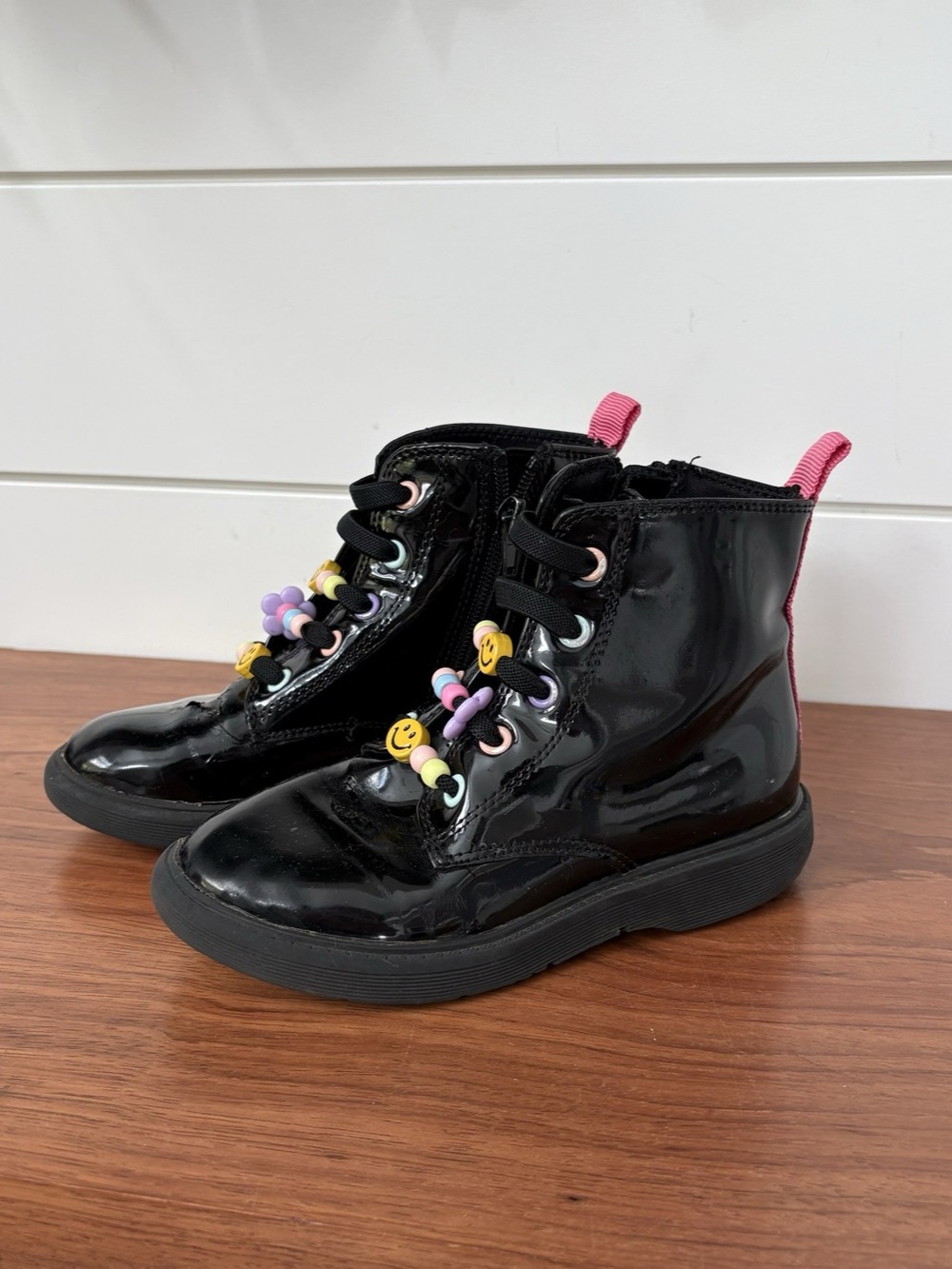 Tucker + Tate Piper Charm Boots Black Patent Lace-Up  Zip Side Ankle Booties 11